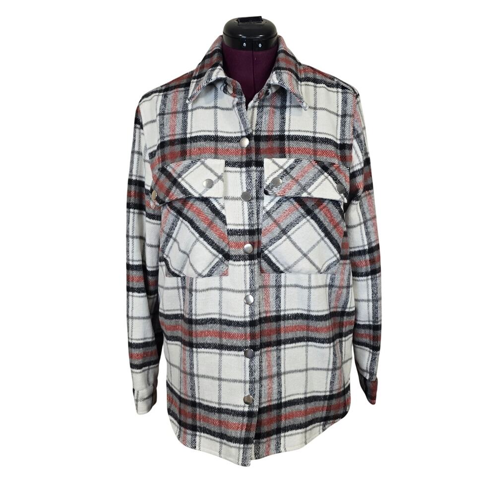 NEW NWT Better Be Ivory Red Plaid Flannel Snap Front Shacket Jacket | Size Small